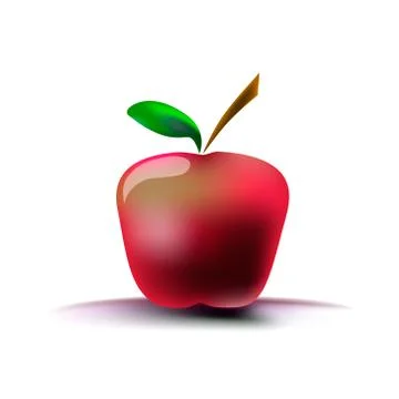 Image of a red apple on a white background with a shadow Stock Illustration