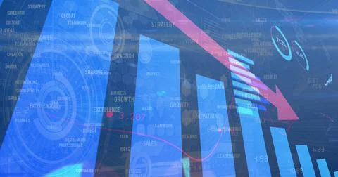 Image of red arrow with statistics processing over scopes scanning Ilustración de archivo