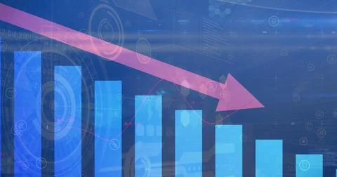 Image of red arrow with statistics processing over scopes scanning Stock Illustration