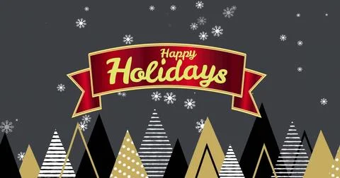 Image of red banner with copy space over christmas trees on grey background Ilustração Stock