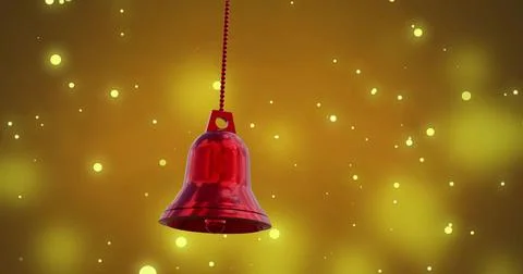 Image of red bell over light spots on orange background at christmas Stock Illustration