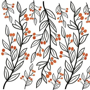 Image of red berries with leaves on a white background Stock Illustration