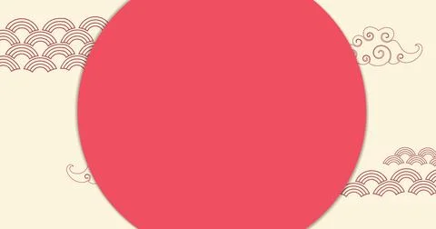 Image of red circle with copy space over traditional chinese pattern on cream Stock Illustration