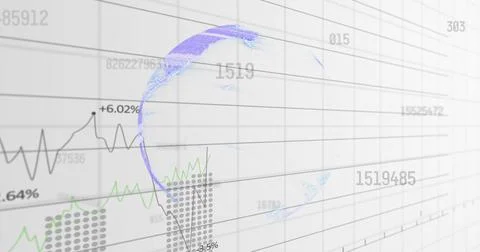 Image of red circle with financial data processing over white background Stock Photos