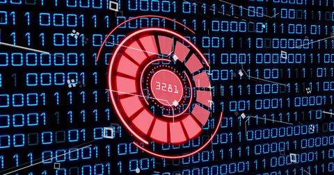 Image of red circle with numbers over binary code Stock Illustration