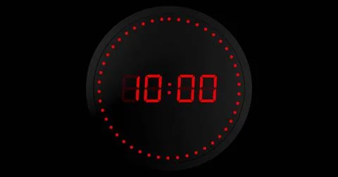 Image of red digital timer changing with dots in circle on black background Stock Illustration