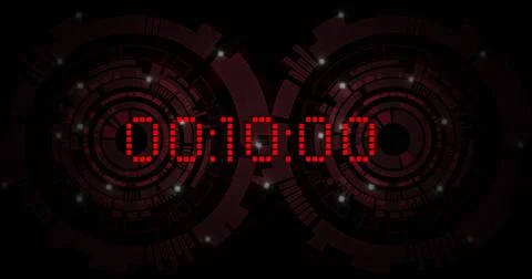 Image of red digital timer changing on black background Stock Illustration