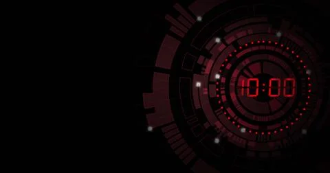 Image of red digital timer changing on red circles over black background Stock Illustration