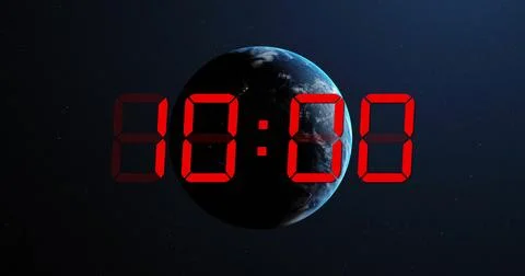 Image of red digital timer changing with globe on black background 스톡 일러스트
