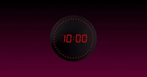 Image of red digital timer changing with dots and circles on purple background Stock Illustration