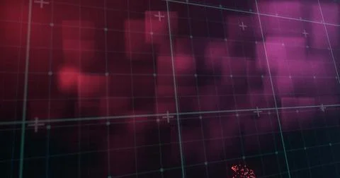 Image of red digital wave over grid network against square shapes on red イラスト素材