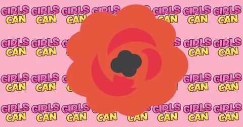 Image of red flower over multiple girls can text Ilustração Stock