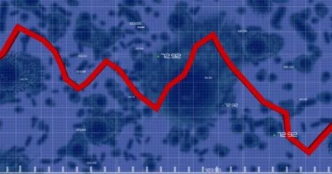 Image of red graph with data processing over virus cells Stock Illustration