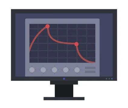Image of red graph with two dots on monitor screen Musician vector icon flat Stock Illustration