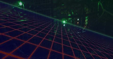 Image of red grid of connections over computer server Stock Illustration