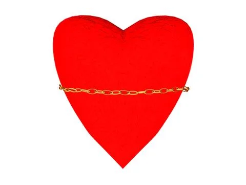Image of red heart held down by a gold circuit. Stock Photos