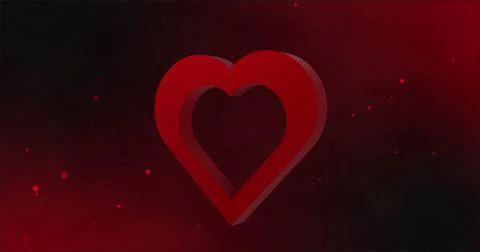 Image of red heart moving over light spots on red background Ilustração Stock