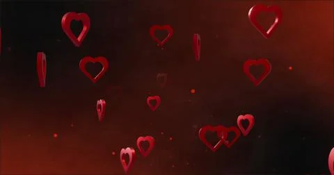 Image of red hearts over light spots on red background Ilustração Stock