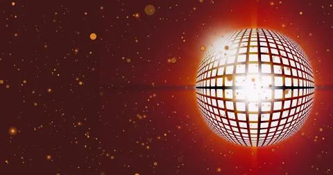 Image of red light spots and disco ball on red background Stock Illustration