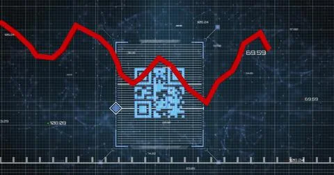 Image of red line and data processing over qr code Stock Illustration