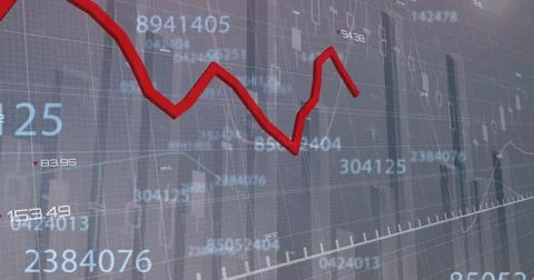 Image of red line and digital data processing over grey background 스톡 일러스트