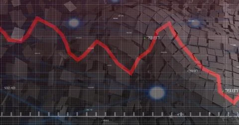 Image of red line over grid and data processing Stock Photos