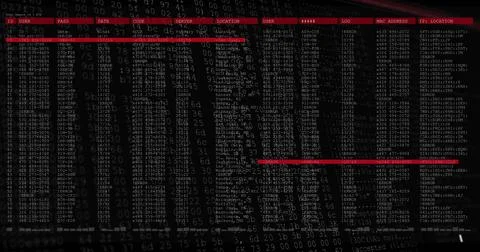 Image of red lines and white cursors over data processing on black background Stock Illustration