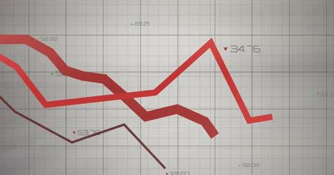 Image of red lines over grid and data processing Stock Photos