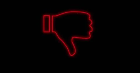 Image of red neon thumbs down icon flickering on black background Stock Illustration