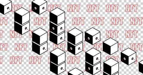 Image of red nft and boxes over transparent background Ilustração Stock