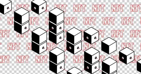 Image of red nft and boxes over transparent background Ilustração Stock