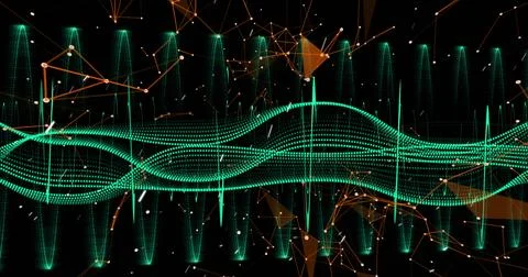 Image of red pattern over rotating dna strand and data processing on black Stock Photos