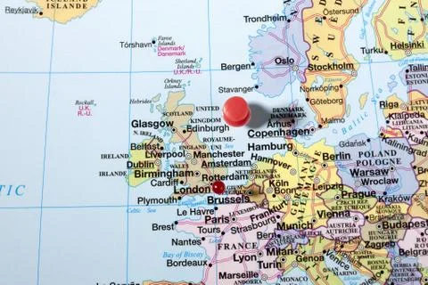Image of a red pin on world map Stock Photos