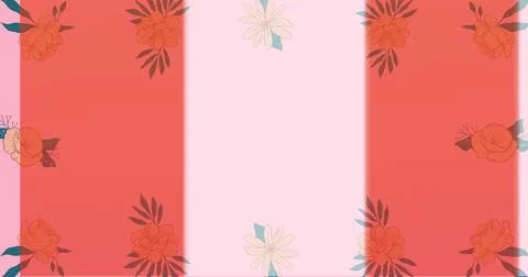 Image of red rectangles over flower frame on pink background Ilustração Stock