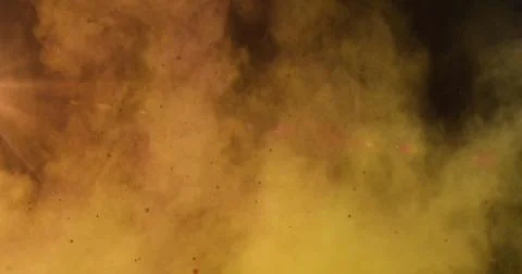 Image of red spots floating over burst of color clouds against grey background イラスト素材