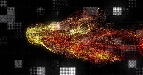 Image of red spots over data processing on black background 스톡 사진