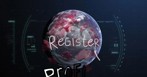 Image of register text and data processing over globe and virus cells イラスト素材