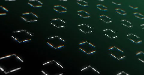 Image of repeatable shapes moving on black background Illustrazione stock