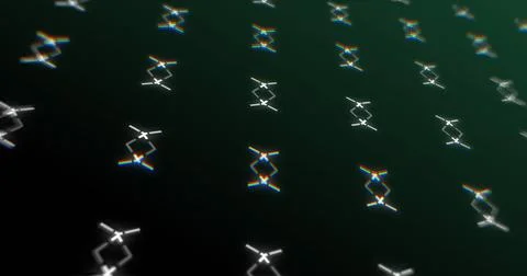 Image of repeatable shapes moving on black background Stock Illustration