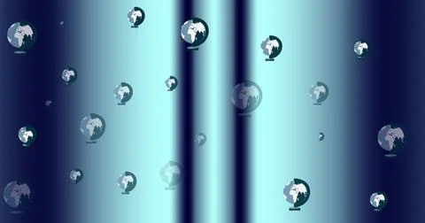 Image of repeated globes appearing and disappearing over glowing grey background Illustrazione stock