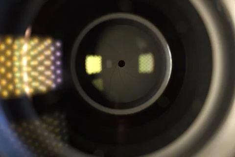 This image represents Diaphragm of a camera lens aperture blades. macro shot Stock Photos