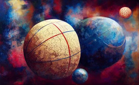 Image of retro leather balls. Artistic composition of flying balls. Stock Illustration
