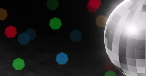 Image of retro mirror disco ball and christmas fairy lights flickering Stock Illustration