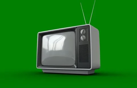 Image of retro portable television set with tuning knobs and twin aerials Stock Illustration
