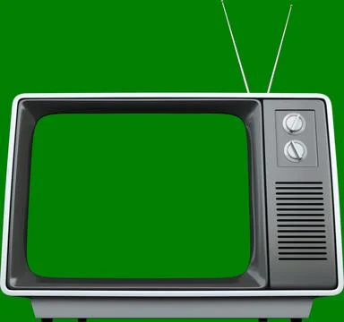 Image of retro portable television set with tuning knobs and twin aerials Stock Photos