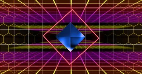 Image of rhombus in rotating square with grid pattern against abstract Stock Photos