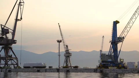 Image of Rijeka cargo port during scenic sunset, Croatia. Stock Footage 111288024