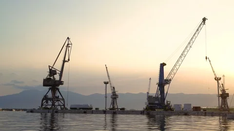 Image of Rijeka cargo port during scenic sunset, Croatia. Video stock 111288124