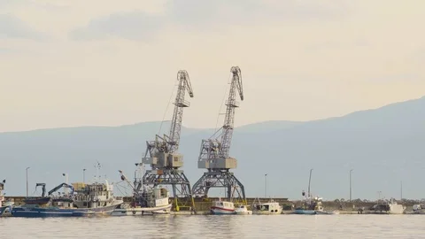 Image of Rijeka cargo port during scenic sunset, Croatia. 스톡 동영상 111289196