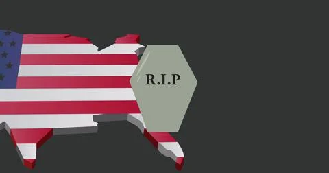 Image of rip over map with flag of usa Ilustração Stock